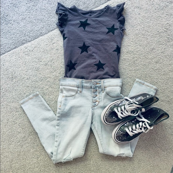 Other - Blue/Grey Ruffle Tank Top with Black Stars